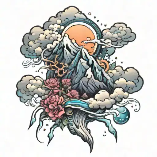 Full Arm Sleeve Featuring Clouds Mountains And Galaxys