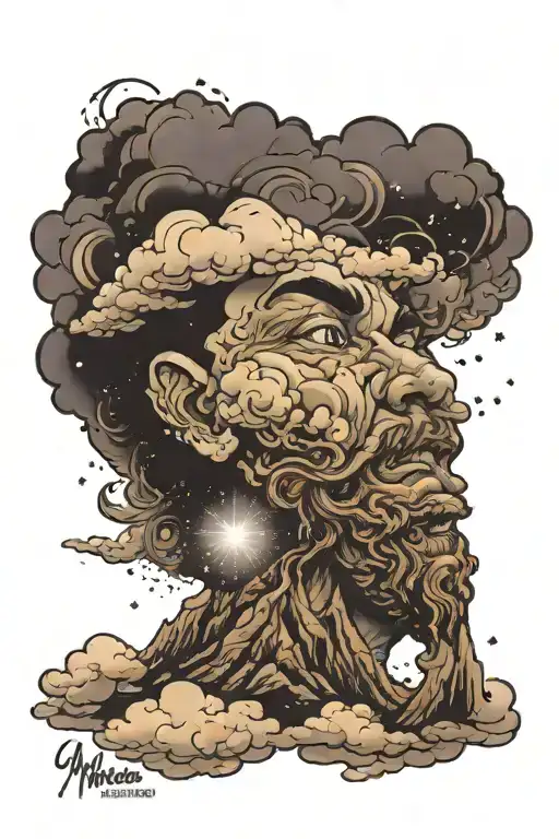 Clouds Covering Mountain With Marcus Aurelias Face And Galaxy