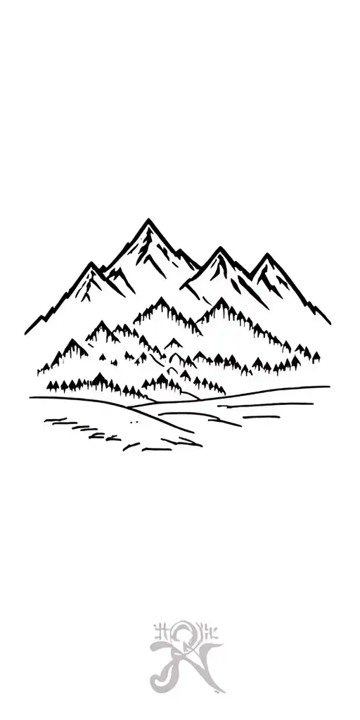 Mountains And Forest Scene