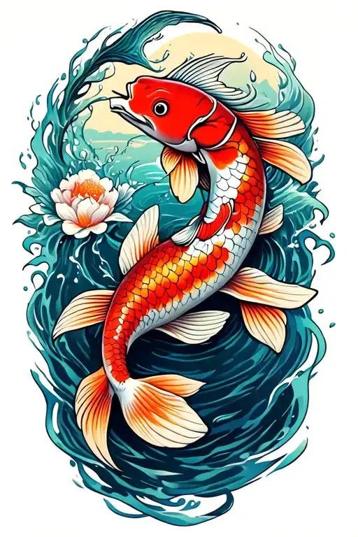 Koi Fish Swimming Upstream
