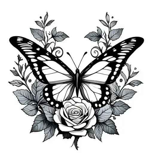 Filigree With Roses Leaves Butterflies Tattoo Featuring