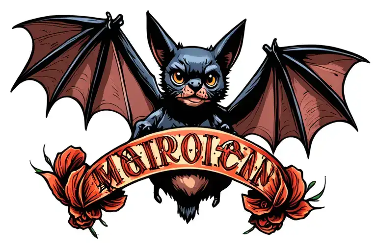 Bat Flying American Neo Traditional Tattoo Design