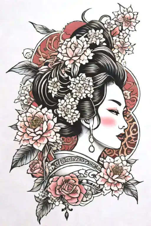 Name Karl Embedded On Geisha With Flowers