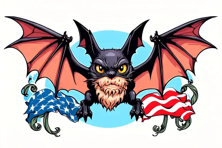 Bat Flying American Neo Traditional Tattoo Design