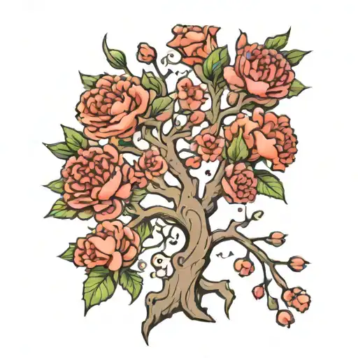 Carnations Flowers Tree Intertwined