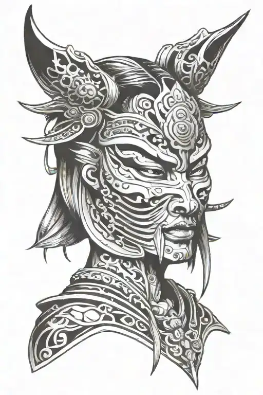 Girl Half Covered Samurai Mask