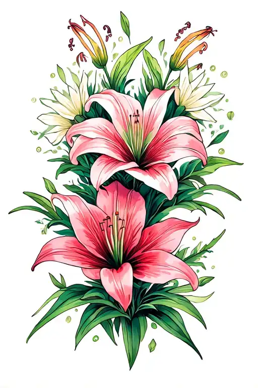 Full Sleeve Tattoo Of Flowers Including Spider Lily Flower