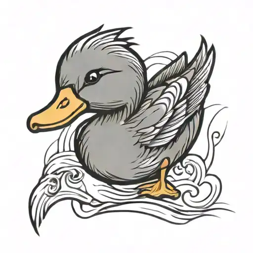 Cute Duck In Lines Going
