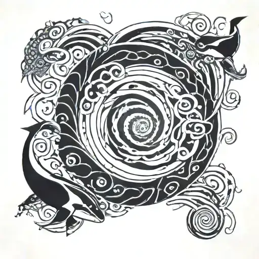 Uzumaki Spiral With Orcas Swimming