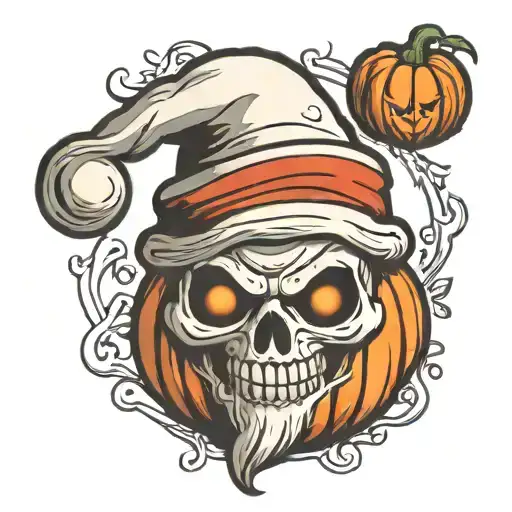 Ghost Wearing Santa Hat Holding Pumpkin
