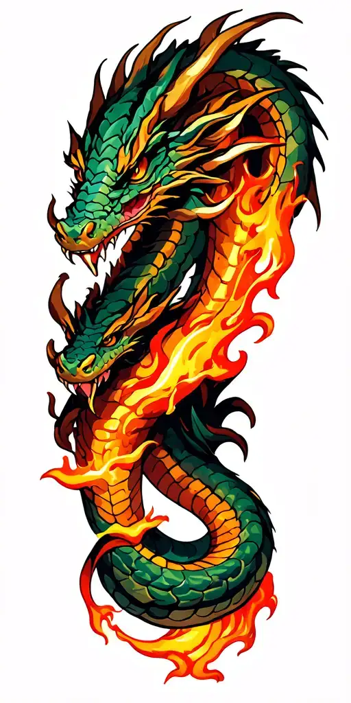 Single Serpent Dragon Fire With Claw And Wind