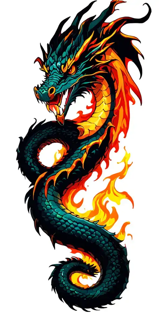 Single Serpent Dragon Fire With Claw And Wind Right One