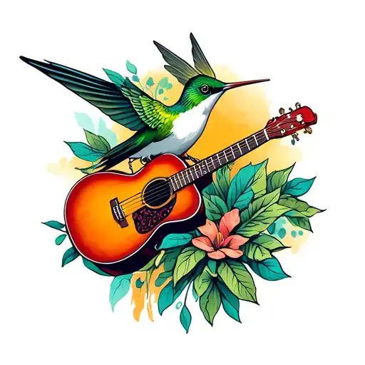 Guitar Acoustic Hummingbird Perched
