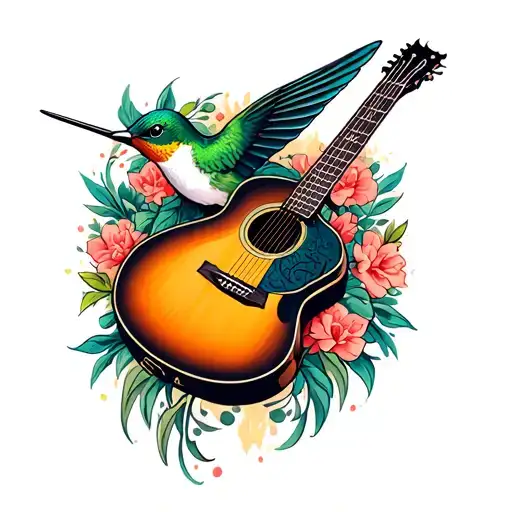 Acustic Guitar Hummingbird Hovering