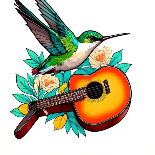 Acustic Guitar Hummingbird Hovering