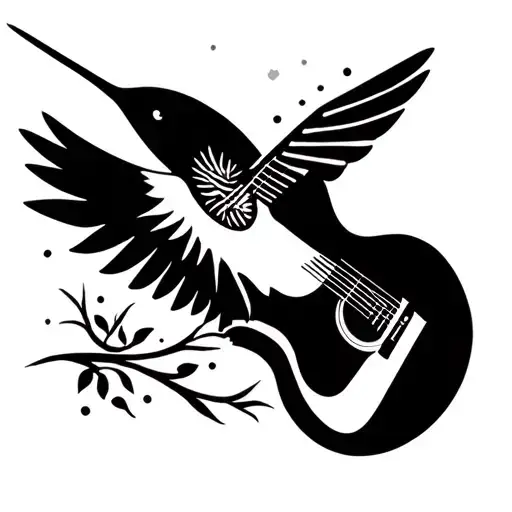 Acoustic Guitar Hummingbird Silhouette
