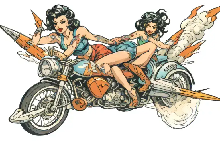 Pin Up Girl Riding Rocket With