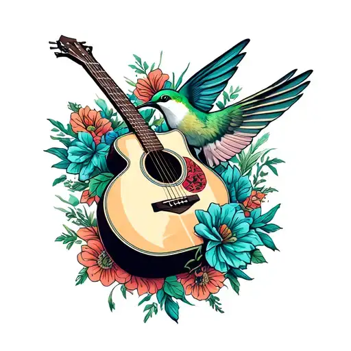 Hummingbird Acoustic Guitar Surrounded