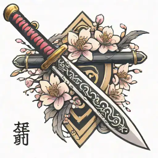 Cherry Blossom Wraped Around Katana Sword