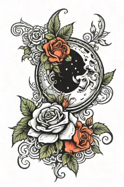 Moon And Roses Intertwined