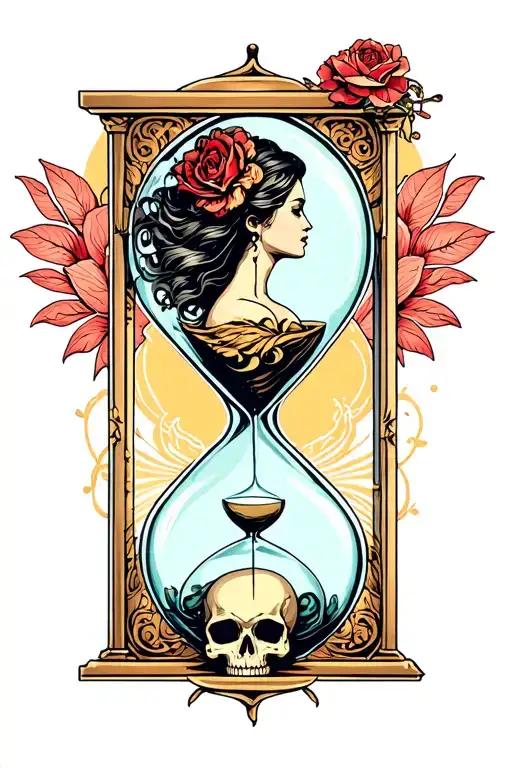 Hourglass That Goes From A Woman On Top To A Skull On Bottom