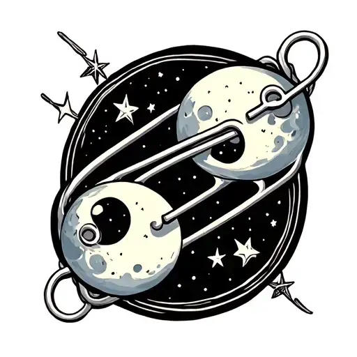 Safety Pin Drawing With 2 Moon And 2 Star