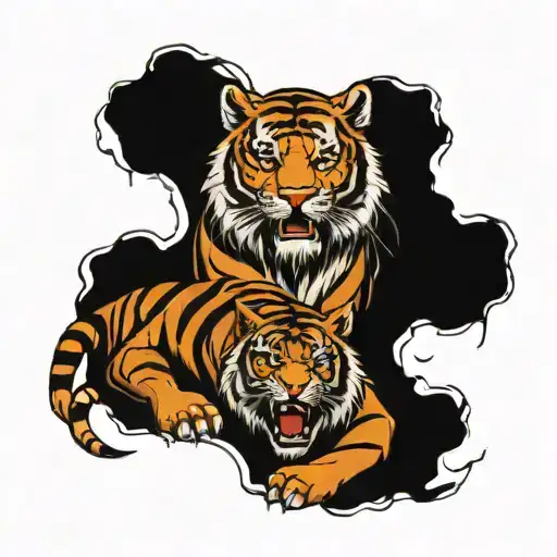 Tiger And Wolf Locked In Combat