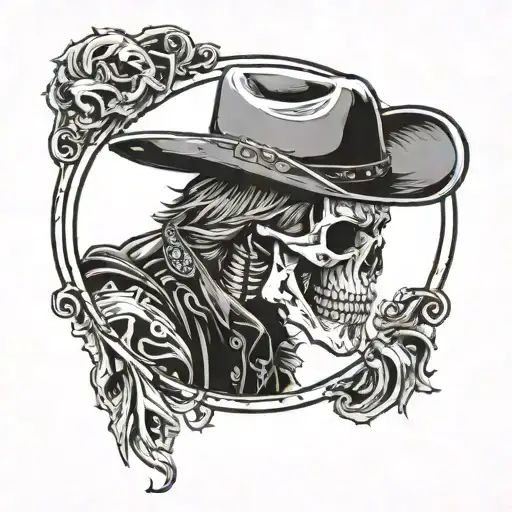 Skelton Cowboy Looking In Mirror Reflecting