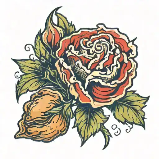 A Red Carnation Crossed With A Loaf Of Bread