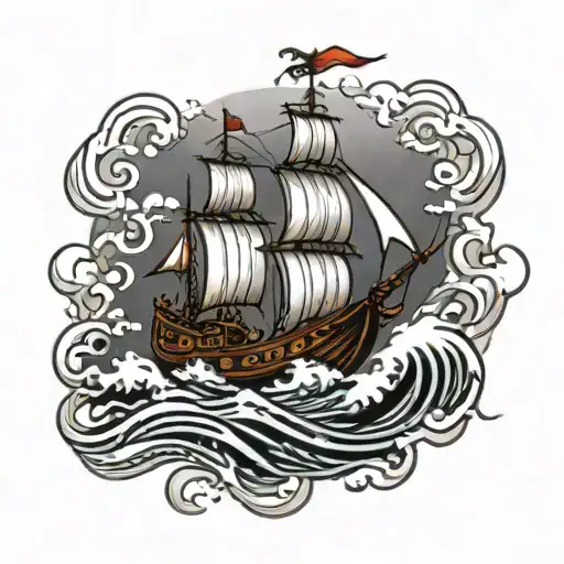 Viking Ship Sailing Through Stormy Seas