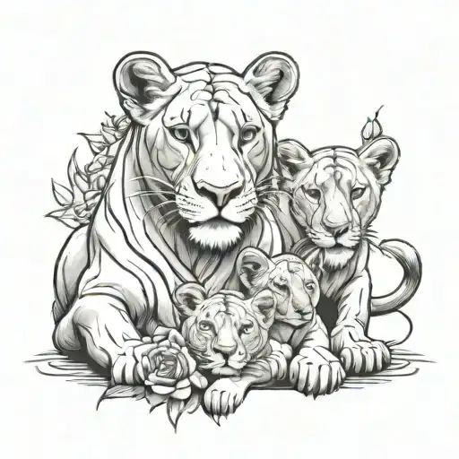Lioness Protecting Her Cubs