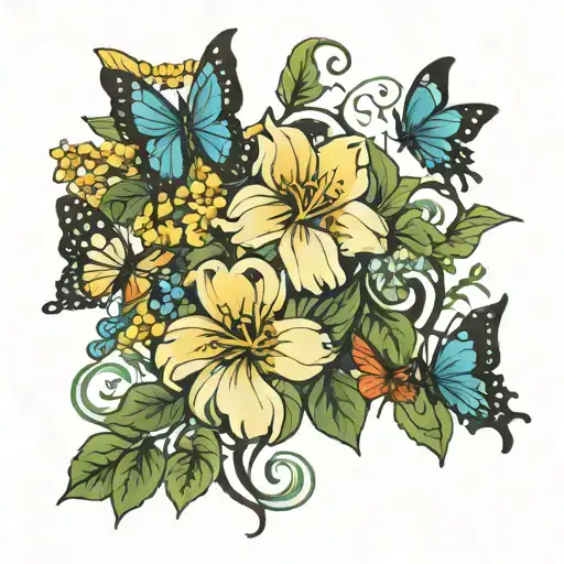 Birth Month Flowers Vines And Butterflies