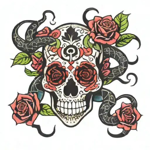 Scorpion Sugar Skull Roses Intertwined