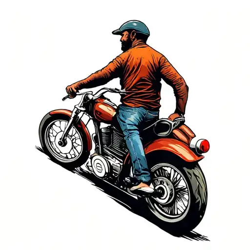 Shaded Bell Curve Reg Mombasso Man On Motorbike Riding Down Right Hand Side