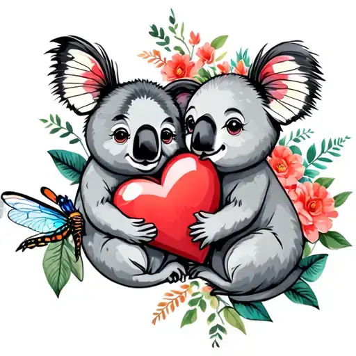 Buterfly And Koala Holding A Heart