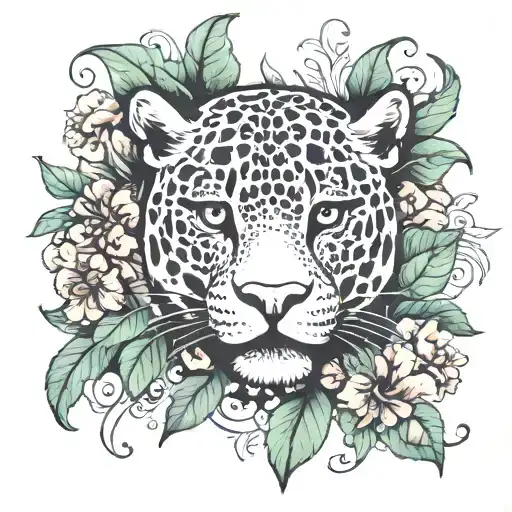 A Full Jaguar With Hibiscus Followers At The Bottom