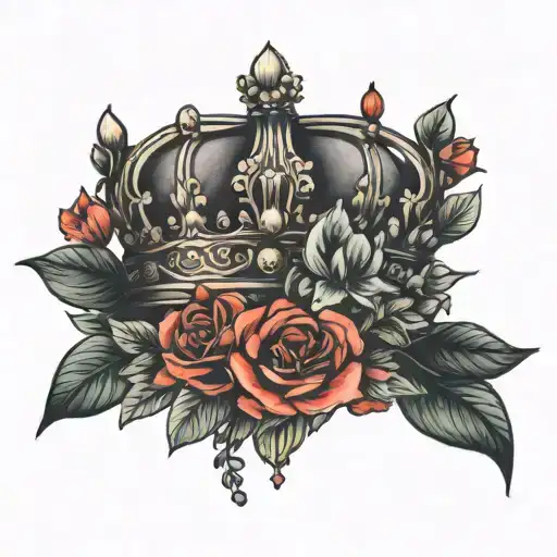 Simple Crown Surrounded By Bold Flowers