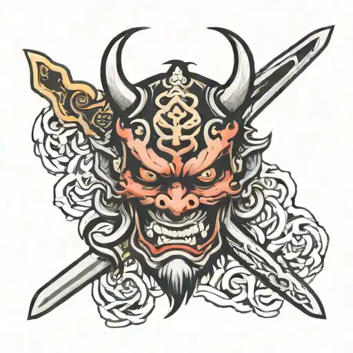 Oni Mask Holding Sword