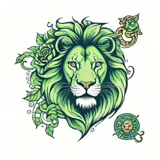 Lion With Green Eyes And The Leo Constilation In The Background