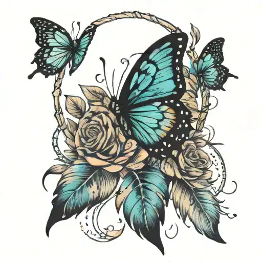 Butterfly Dream Catcher Fist Size Tattoo Without Roses