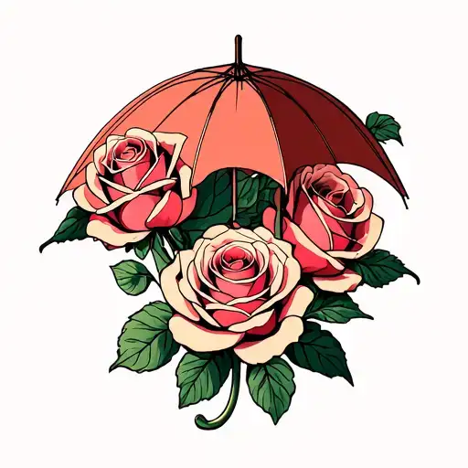 5 Roses Intertwined Under An Umbrella