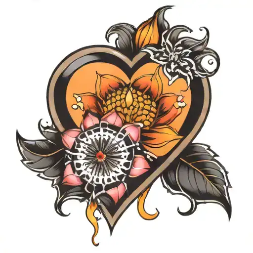 Make Tatoo Broken Heart Fire Lotus And Dhamma Wheel