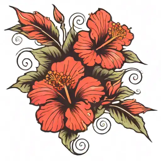 3 Red Hibiscus Flower