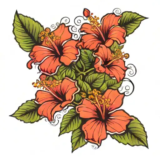 3 Red Hibiscus Flower