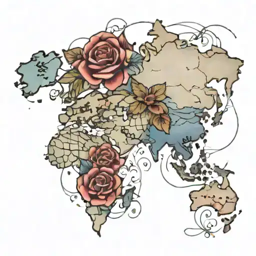 World Map With Roses On The Forearm With A Gradient Rise