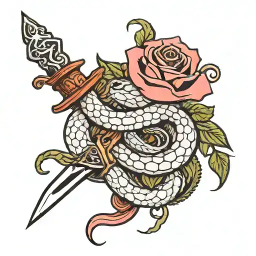 Sowrd With Snake A Dagger An A Rose