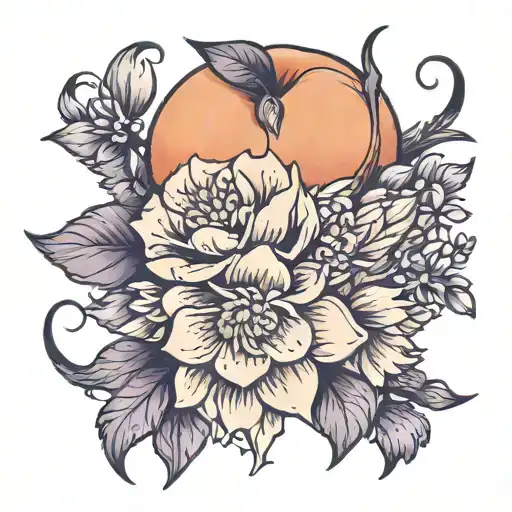 Peach With Mums And Violet Flowers