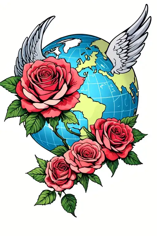 Roses With Wings Around The World Symbolizing
