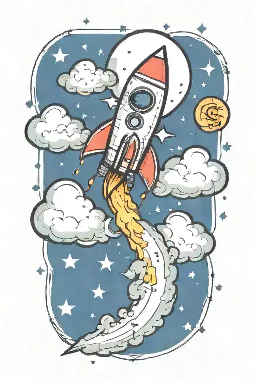 Rocket Flying With Money Signs And Music Notes