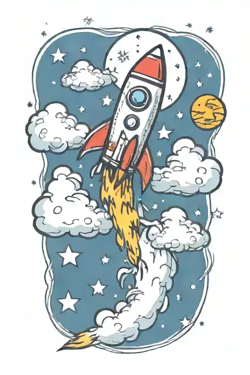 Rocket Flying With Dollar Signs And Music Notes Flowing